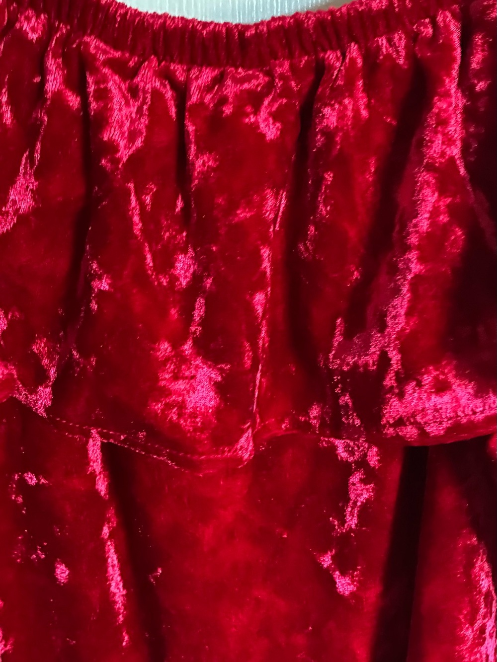 Girls Red Velvet Ruffle Strap Dress - Picture 3 of 3